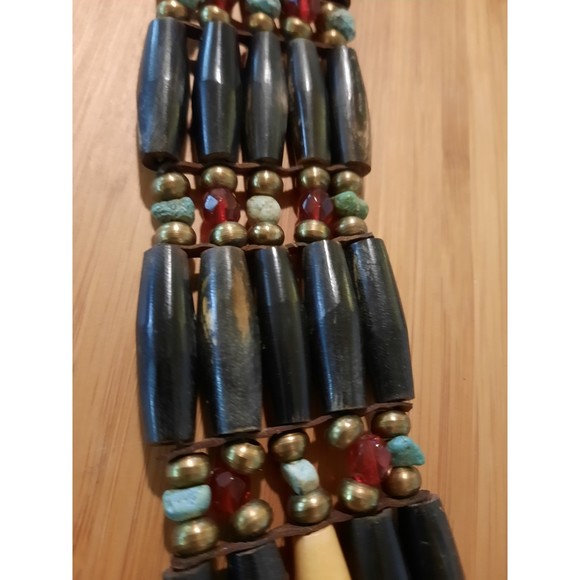 Handmade Traditional Tribal Style 5 Line Buffalo Bone Hairpipe Beads Choker - Picture 4 of 6